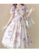 Fresh Small Dropped Shoulder Floral Pattern White Patchwork Lace Bubble Short Sleeve Classic Lolita Dress