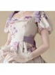 Fresh Small Dropped Shoulder Floral Pattern White Patchwork Lace Bubble Short Sleeve Classic Lolita Dress