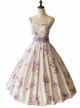 Simple White Floral Pattern Pearl Belt Open Back Large Bow Sleeveless Sling Classic Lolita Dress