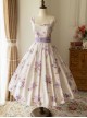 Simple White Floral Pattern Pearl Belt Open Back Large Bow Sleeveless Sling Classic Lolita Dress