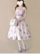 Simple White Floral Pattern Pearl Belt Open Back Large Bow Sleeveless Sling Classic Lolita Dress