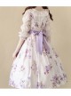 Simple White Floral Pattern Pearl Belt Open Back Large Bow Sleeveless Sling Classic Lolita Dress