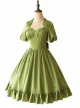 Elegant Satin Lace Lace Collar Tunic Slim Fit Multicolor Puff Short Sleeve Bow Belt Classic Lolita Dress