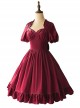 Elegant Satin Lace Lace Collar Tunic Slim Fit Multicolor Puff Short Sleeve Bow Belt Classic Lolita Dress