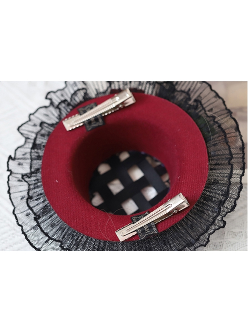 Classical Flower Decoration Pleated Lace Brim Lolita Top Hat