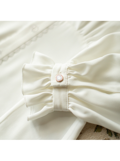 Ladies Simple White JK Inside Slim Fit Removable Big Bow Tie Long Sleeve Shirt