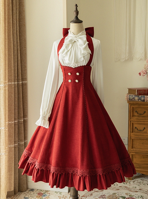 Elegant Slim Fit Detachable Halter Large Bow Striped Pocket Two-Wear Sling Classic Lolita Dress