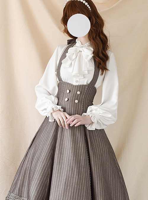 Elegant Slim Fit Detachable Halter Large Bow Striped Pocket Two-Wear Sling Classic Lolita Dress