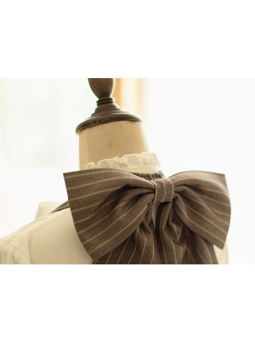 Elegant Slim Fit Detachable Halter Large Bow Striped Pocket Two-Wear Sling Long Sleeves Classic Lolita Dress
