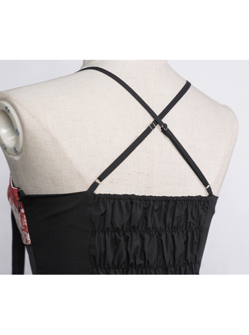 Large Bow High Waist Print Elegant Halter Detachable Belt Irregular Gothic Lolita Sleeveless Dress
