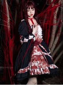 Elegant Small Square Collar Detachable Rose Ornament Pearl Bubble Long Sleeve Front Short Back Long Gothic Lolita Dress