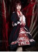 Elegant Small Square Collar Detachable Rose Ornament Pearl Bubble Long Sleeve Front Short Back Long Gothic Lolita Dress