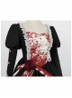 Elegant Small Square Collar Detachable Rose Ornament Pearl Bubble Long Sleeve Front Short Back Long Gothic Lolita Dress