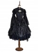 Black Lace Sling Corset Tail Top Flared Long Sleeve Fashion Ruffle Shawl Gothic Lolita Dress Set