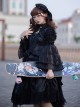 Black Lace Sling Corset Tail Top Flared Long Sleeve Fashion Ruffle Shawl Gothic Lolita Dress Set