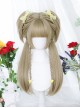 Classic Lolita Linen Cyan Japanese Style Double Ponytail Princess Cut Bangs Long Straight Hair Wig