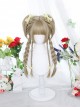 Classic Lolita Linen Cyan Japanese Style Double Ponytail Princess Cut Bangs Long Straight Hair Wig