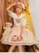 Knitted Cute Plush Bear Embroidery Design Hem Panel Mesh Bow Knots Decoration Classic Lolita Strap Dress