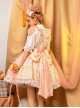 Knitted Cute Plush Bear Embroidery Design Hem Panel Mesh Bow Knots Decoration Classic Lolita Strap Dress