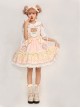 Knitted Cute Plush Bear Embroidery Design Hem Panel Mesh Bow Knots Decoration Classic Lolita Strap Dress