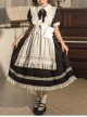 Cute Girly Little Maid Outfit Detachable Apron Black Bow Doll Collar Bubble Short-Sleeved Ruffled Sweet Lolita Dress Suit