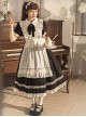 Cute Girly Little Maid Outfit Detachable Apron Black Bow Doll Collar Bubble Short-Sleeved Ruffled Sweet Lolita Dress Suit