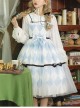 Alice Series OP Blue And White Diamond Shape Design Pleated Square Neck Bunny Ear Decoration Classic Lolita Long Sleeve Dress