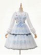 Alice Series OP Blue And White Diamond Shape Design Pleated Square Neck Bunny Ear Decoration Classic Lolita Long Sleeve Dress