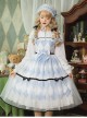 Alice Series OP Blue And White Diamond Shape Design Pleated Square Neck Bunny Ear Decoration Classic Lolita Long Sleeve Dress