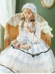 Alice Series OP Blue And White Diamond Shape Design Pleated Square Neck Bunny Ear Decoration Classic Lolita Long Sleeve Dress