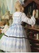 Alice Series OP Blue And White Diamond Shape Design Pleated Square Neck Bunny Ear Decoration Classic Lolita Long Sleeve Dress