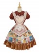 Anne'S Afternoon Tea Series SK Vintage Graphic Print Folds Heart Shape Apron Design Classic Lolita Skirt Set