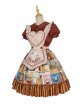 Anne'S Afternoon Tea Series SK Vintage Graphic Print Folds Heart Shape Apron Design Classic Lolita Skirt Set