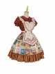 Anne'S Afternoon Tea Series SK Vintage Graphic Print Folds Heart Shape Apron Design Classic Lolita Skirt Set