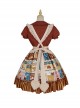 Anne'S Afternoon Tea Series SK Vintage Graphic Print Folds Heart Shape Apron Design Classic Lolita Skirt Set