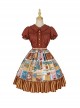 Anne'S Afternoon Tea Series SK Vintage Graphic Print Folds Heart Shape Apron Design Classic Lolita Skirt Set