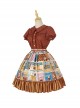 Anne'S Afternoon Tea Series SK Vintage Graphic Print Folds Heart Shape Apron Design Classic Lolita Skirt Set