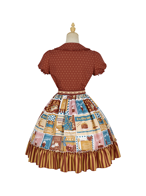 Anne'S Afternoon Tea Series SK Vintage Graphic Print Folds Heart Shape Apron Design Classic Lolita Skirt Set