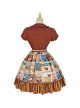 Anne'S Afternoon Tea Series SK Vintage Graphic Print Folds Heart Shape Apron Design Classic Lolita Skirt Set