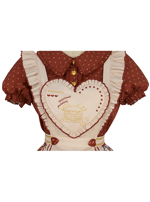 Anne'S Afternoon Tea Series SK Vintage Graphic Print Folds Heart Shape Apron Design Classic Lolita Skirt Set