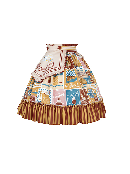 Anne'S Afternoon Tea Series SK Vintage Graphic Print Folds Heart Shape Apron Design Classic Lolita Skirt Set