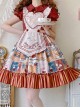 Anne'S Afternoon Tea Series SK Vintage Graphic Print Folds Heart Shape Apron Design Classic Lolita Skirt Set