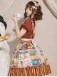 Anne'S Afternoon Tea Series SK Vintage Graphic Print Folds Heart Shape Apron Design Classic Lolita Skirt Set