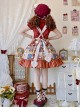 Anne'S Afternoon Tea Series SK Vintage Graphic Print Folds Heart Shape Apron Design Classic Lolita Skirt Set