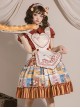 Anne'S Afternoon Tea Series SK Vintage Graphic Print Folds Heart Shape Apron Design Classic Lolita Skirt Set