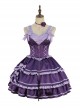 Purple Sexy Metal Zipper Design Three-Layer Pleated Hem Bow Knots Decoration JSK Classic Lolita Dress Set