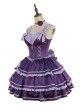 Purple Sexy Metal Zipper Design Three-Layer Pleated Hem Bow Knots Decoration JSK Classic Lolita Dress Set