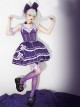 Purple Sexy Metal Zipper Design Three-Layer Pleated Hem Bow Knots Decoration JSK Classic Lolita Dress Set