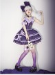 Purple Sexy Metal Zipper Design Three-Layer Pleated Hem Bow Knots Decoration JSK Classic Lolita Dress Set