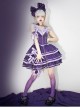 Purple Sexy Metal Zipper Design Three-Layer Pleated Hem Bow Knots Decoration JSK Classic Lolita Dress Set